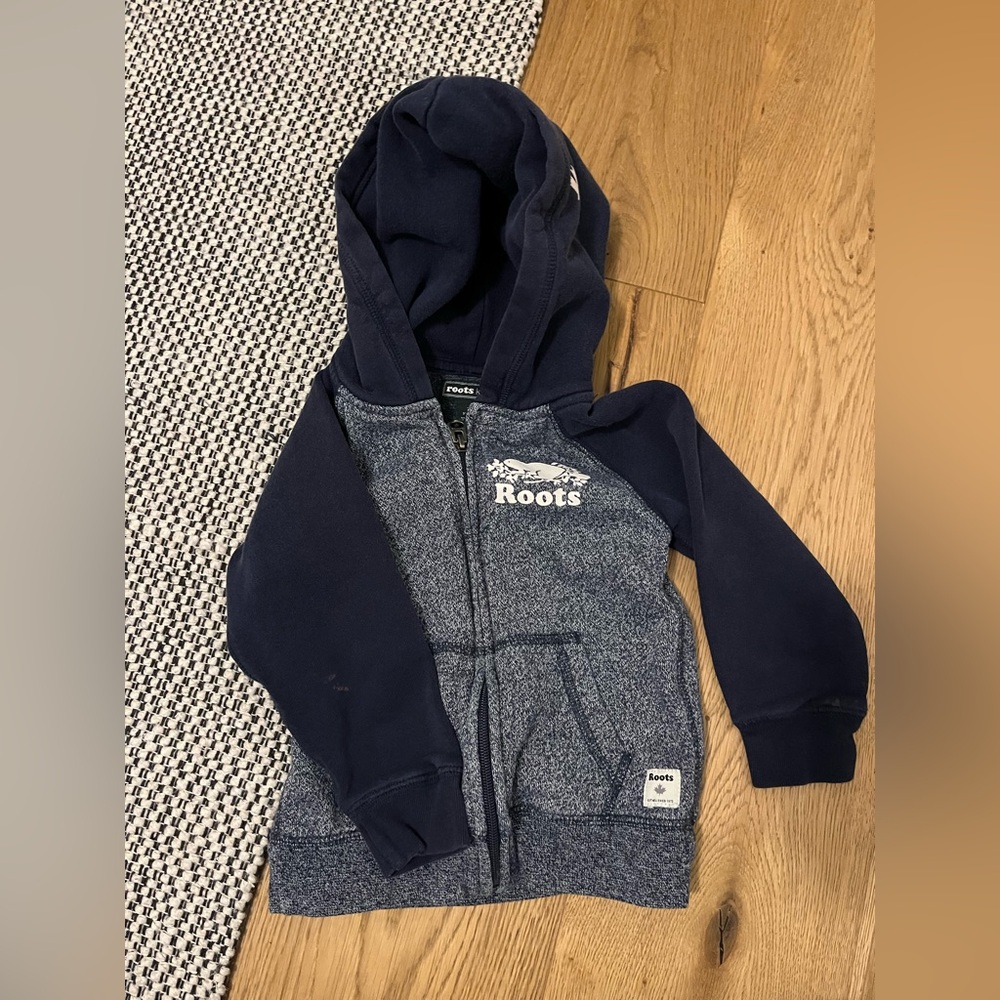 Roots Dark Blue and Heather Gray Zip-Up Hoodie